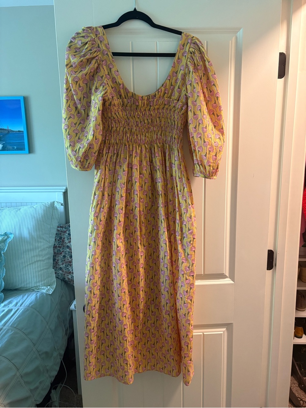 Ciao Lucia smocked maxi dress yellow and pink florals perfect condition